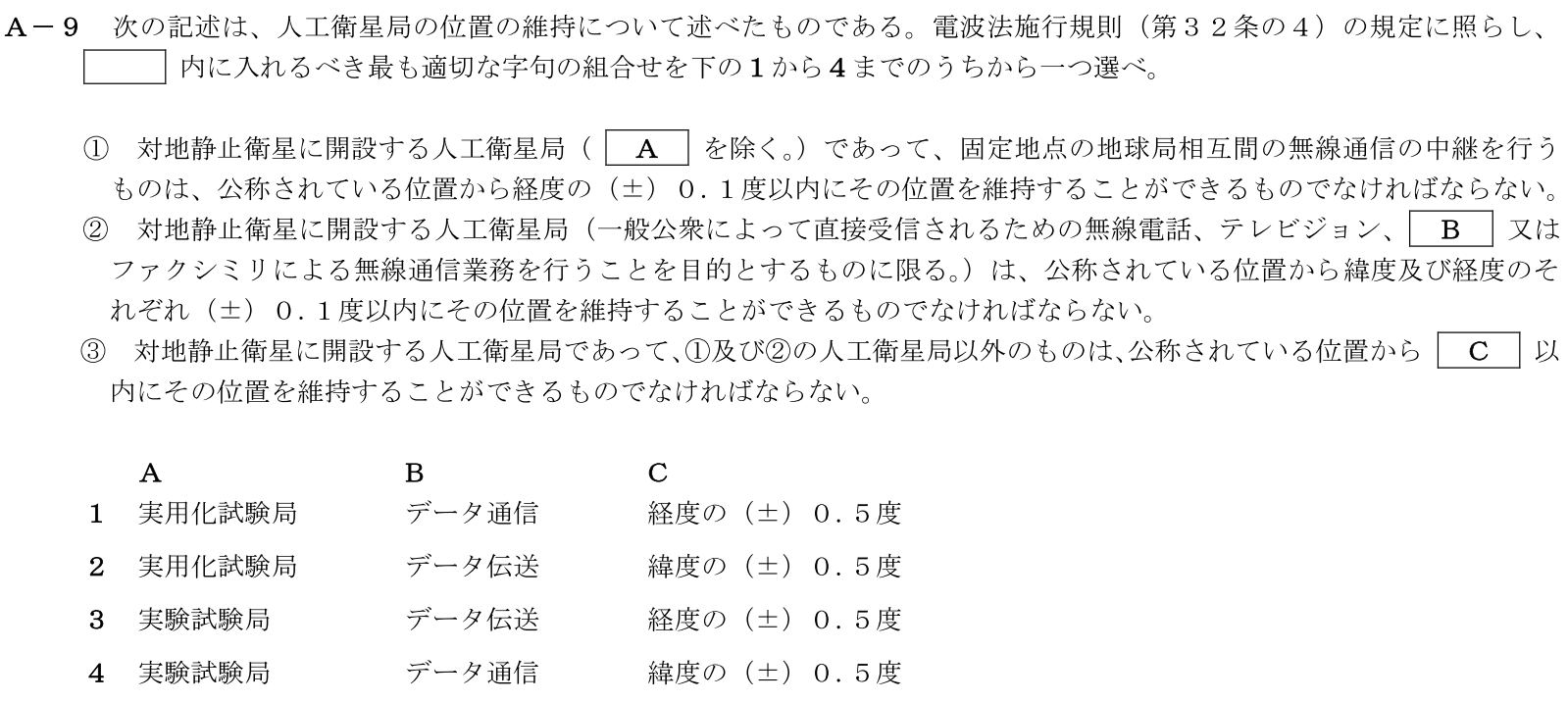 一陸技法規令和5年07月期第1回A09